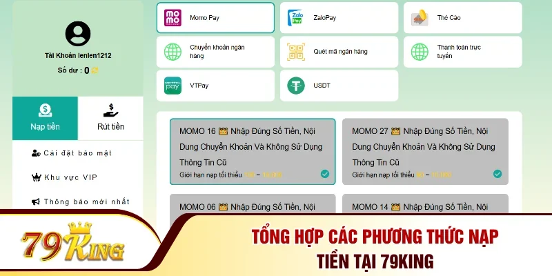 Tổng hợp các phương thức nạp tiền tại 79KING